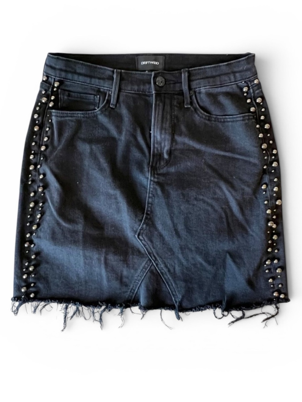 Driftwood Stef Faux Pearl-Embellished Black Denim Skirt